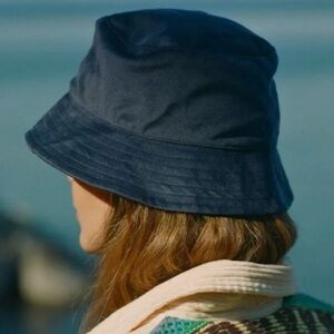 ANTHROPOLOGIE Fine Corduroy Bucket Hat Navy Blue Brimmed Sun Coastal Travel